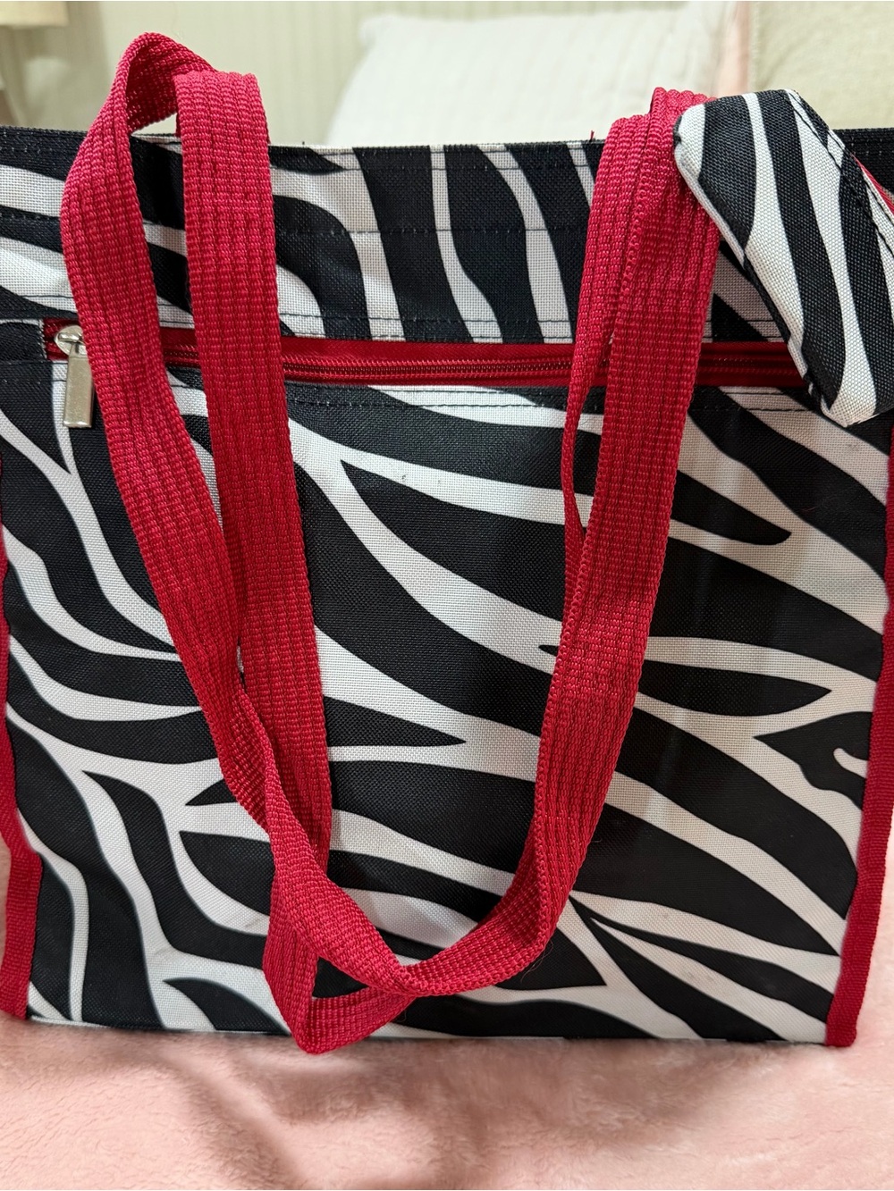 Source Unknown Black-and-White Zebra Print Tote with Red Accents